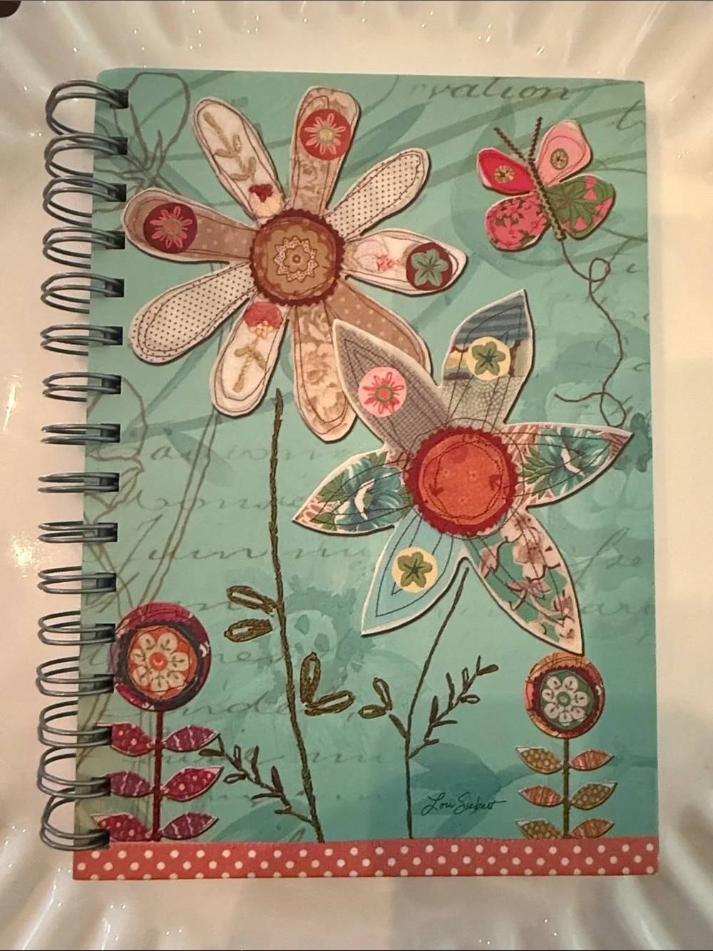 120 Lined Page Spiral Bound 6” x 8.25” Journal, Turquoise w/Flowers, Hard Cover